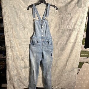 Refuge Denim overalls women’s size 4 button front lightly‎ distressed adjustable